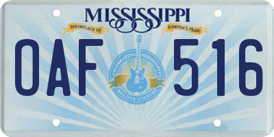 MS license plate OAF516