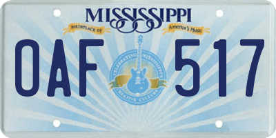 MS license plate OAF517