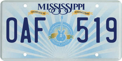 MS license plate OAF519