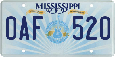 MS license plate OAF520