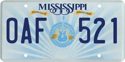 MS license plate OAF521