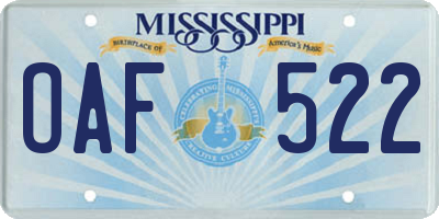MS license plate OAF522