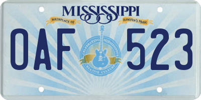 MS license plate OAF523