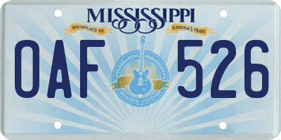 MS license plate OAF526