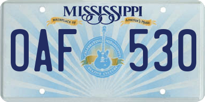 MS license plate OAF530