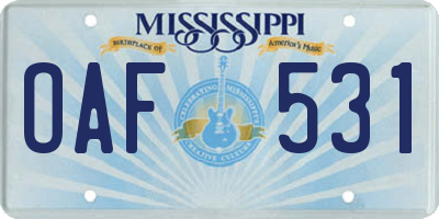 MS license plate OAF531