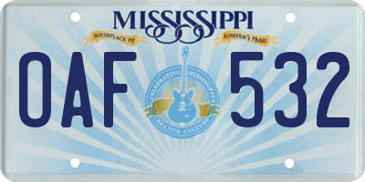 MS license plate OAF532