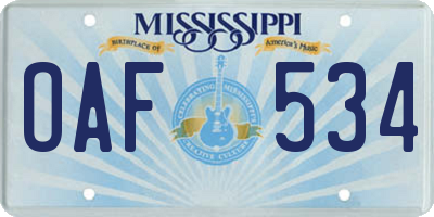 MS license plate OAF534