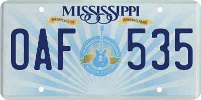 MS license plate OAF535