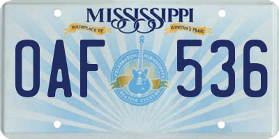 MS license plate OAF536