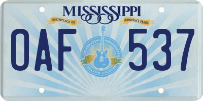 MS license plate OAF537