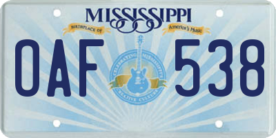 MS license plate OAF538