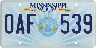 MS license plate OAF539