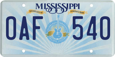MS license plate OAF540