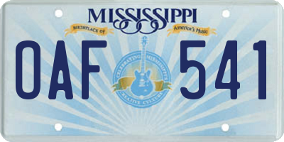 MS license plate OAF541