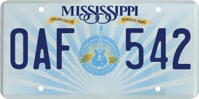 MS license plate OAF542