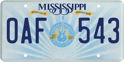 MS license plate OAF543