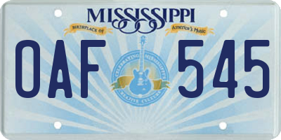 MS license plate OAF545