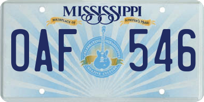 MS license plate OAF546