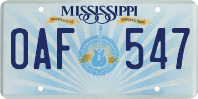 MS license plate OAF547