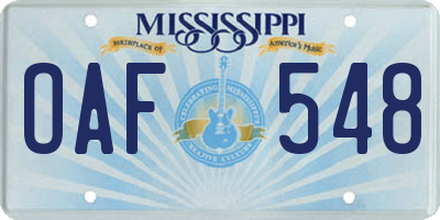 MS license plate OAF548