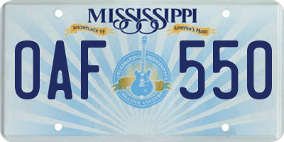 MS license plate OAF550