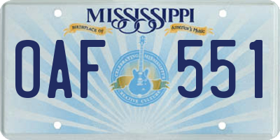 MS license plate OAF551