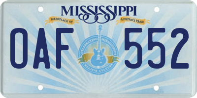MS license plate OAF552