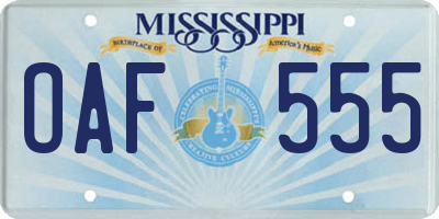 MS license plate OAF555