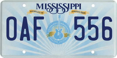 MS license plate OAF556
