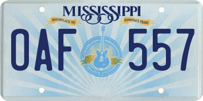 MS license plate OAF557
