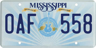MS license plate OAF558