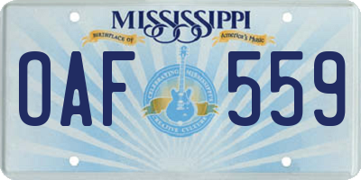 MS license plate OAF559