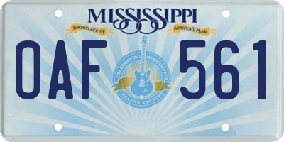 MS license plate OAF561