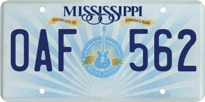 MS license plate OAF562
