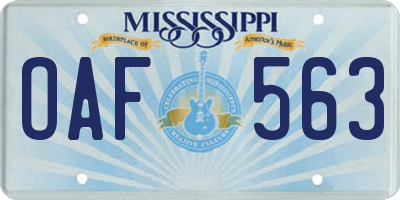 MS license plate OAF563