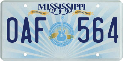 MS license plate OAF564