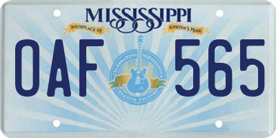 MS license plate OAF565