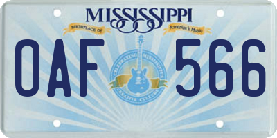 MS license plate OAF566