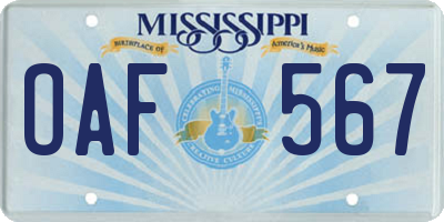 MS license plate OAF567