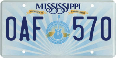 MS license plate OAF570