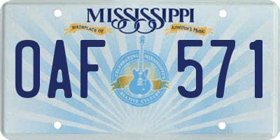MS license plate OAF571