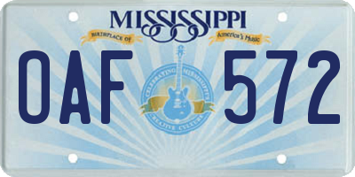 MS license plate OAF572