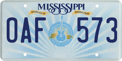 MS license plate OAF573
