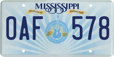 MS license plate OAF578