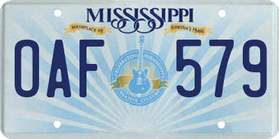 MS license plate OAF579