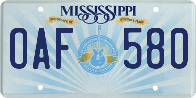 MS license plate OAF580
