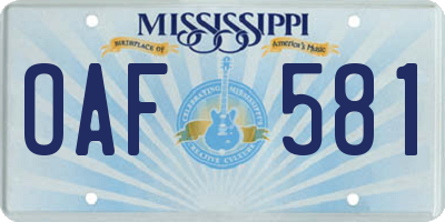 MS license plate OAF581