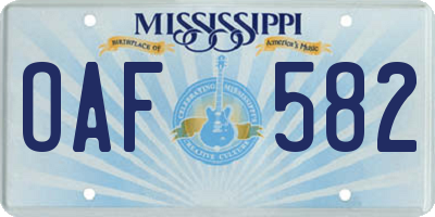 MS license plate OAF582