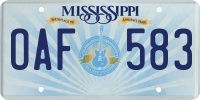 MS license plate OAF583